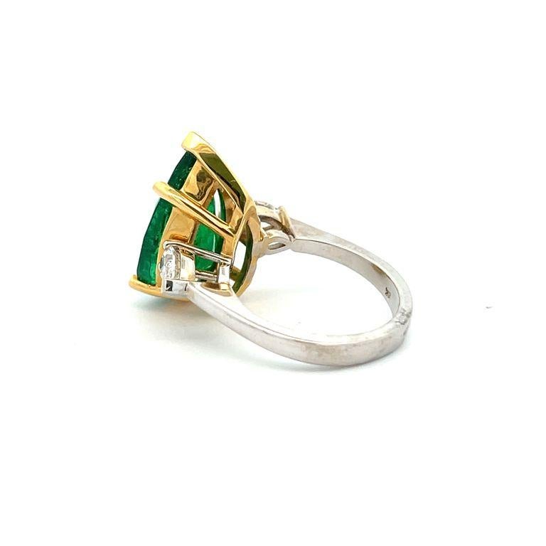 Women's Three Stone Green Emerald & White Diamond Ring 7.49CT in 18K Two Tone Gold For Sale