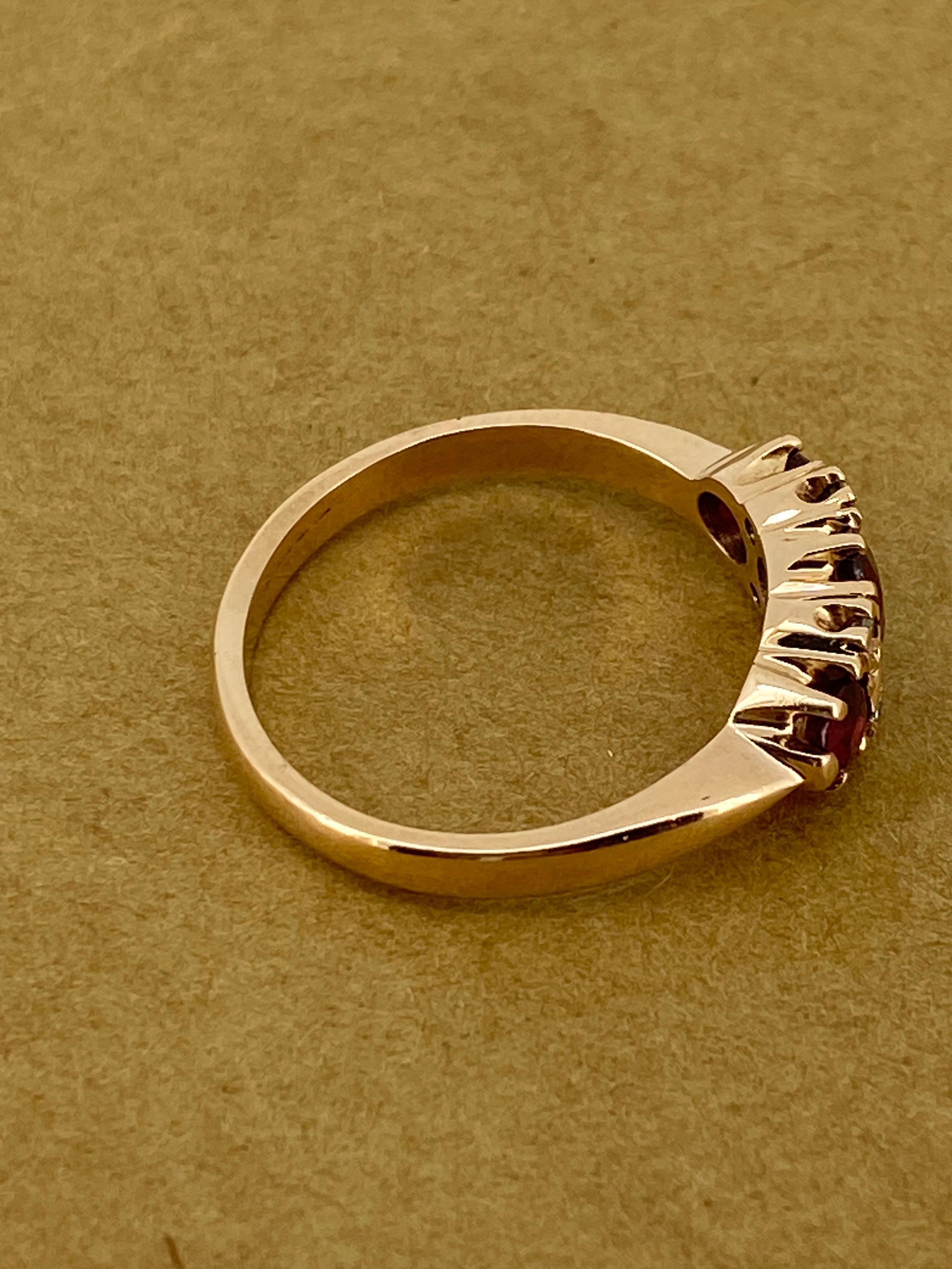Three-Stone Half Hoop 0.85ct Thai Ruby & Diamond Retro Ring in 9K Rose Gold. 1