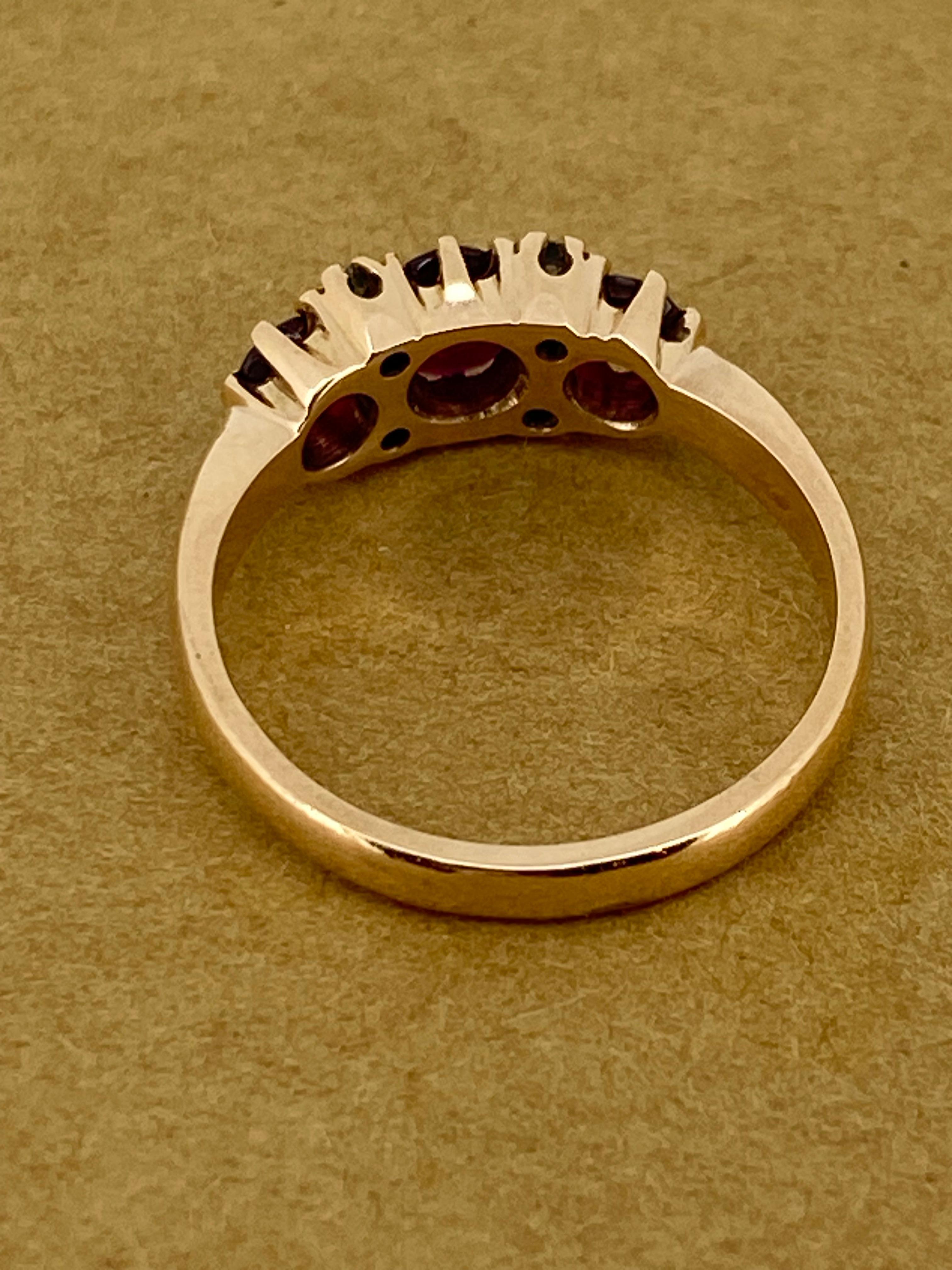 Three-Stone Half Hoop 0.85ct Thai Ruby & Diamond Retro Ring in 9K Rose Gold. 2