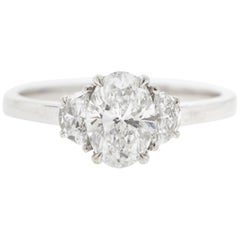 Three Stone Half Moon Oval Diamond Engagement Ring 'GIA Certified'