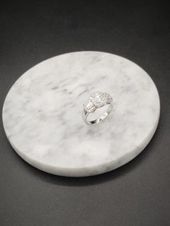 Three-Stone Illusion Set Emerald Cut Diamond Halo 18K White Gold Ring