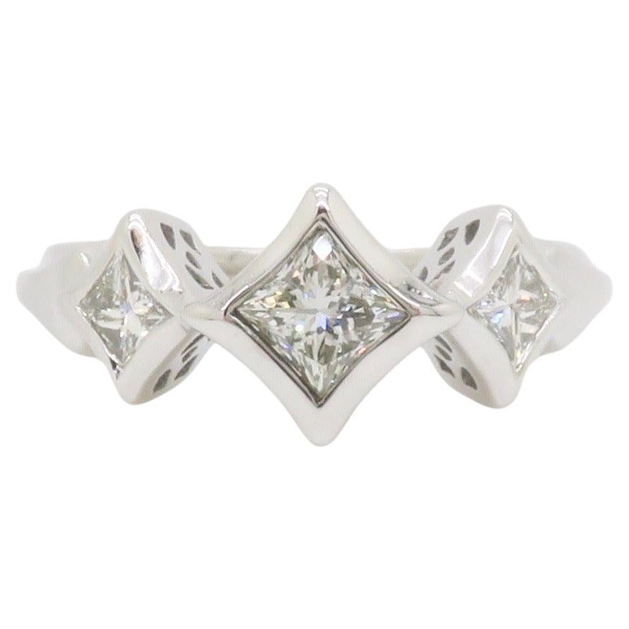 Three Stone Kite Set Princess Cut Diamond Ring
