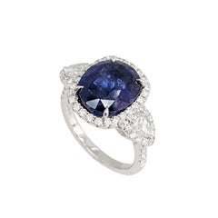 Three-Stone Large Sapphire/Diamond Platinum Ring