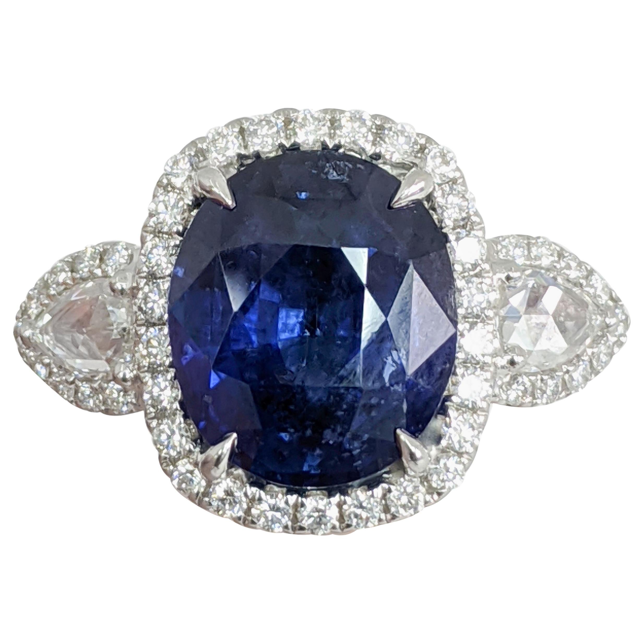 Three-Stone Large Sapphire/Diamond Platinum Ring
