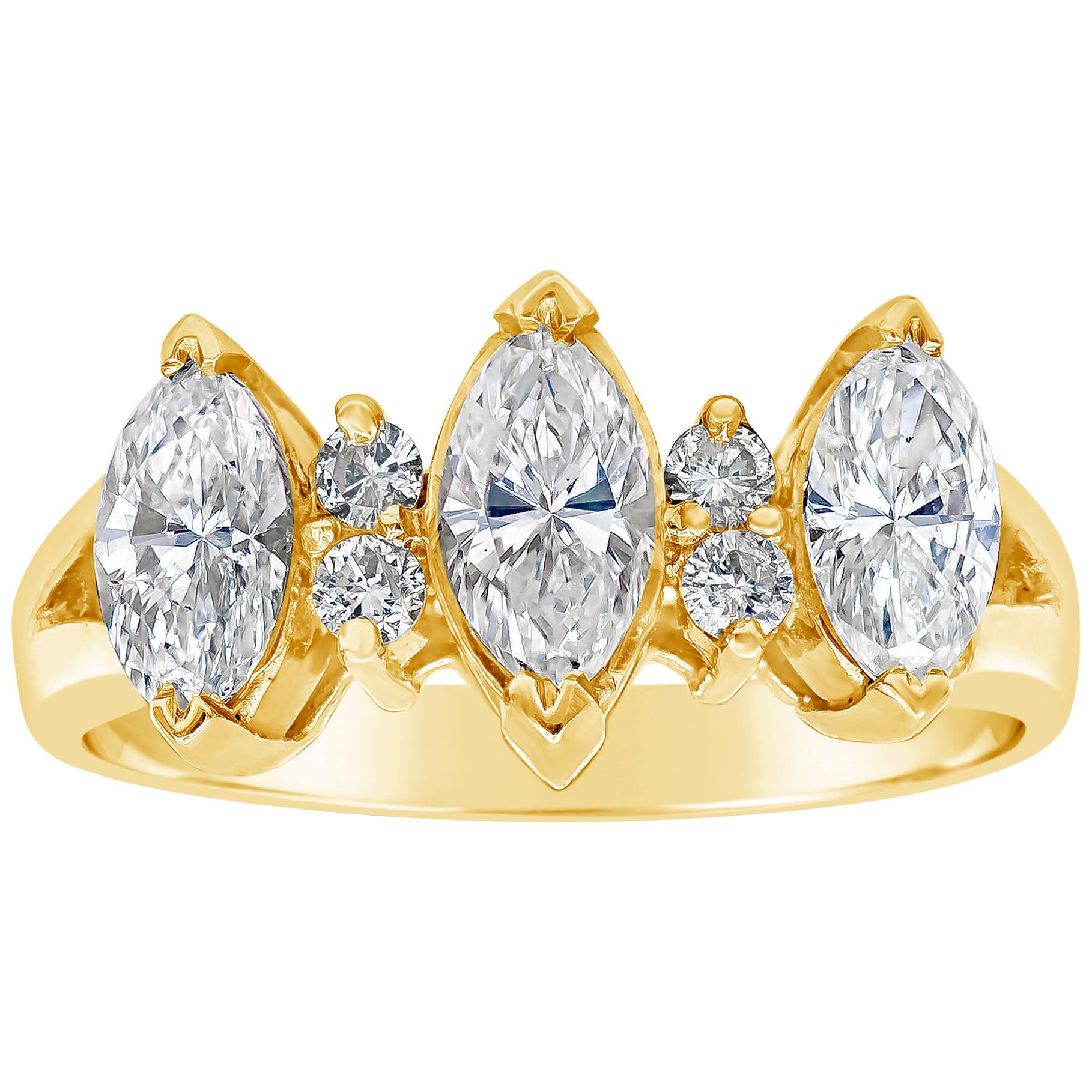 Roman Malakov 1.15 Total Carats Three-Stone Marquise Cut Diamond Engagement Ring For Sale