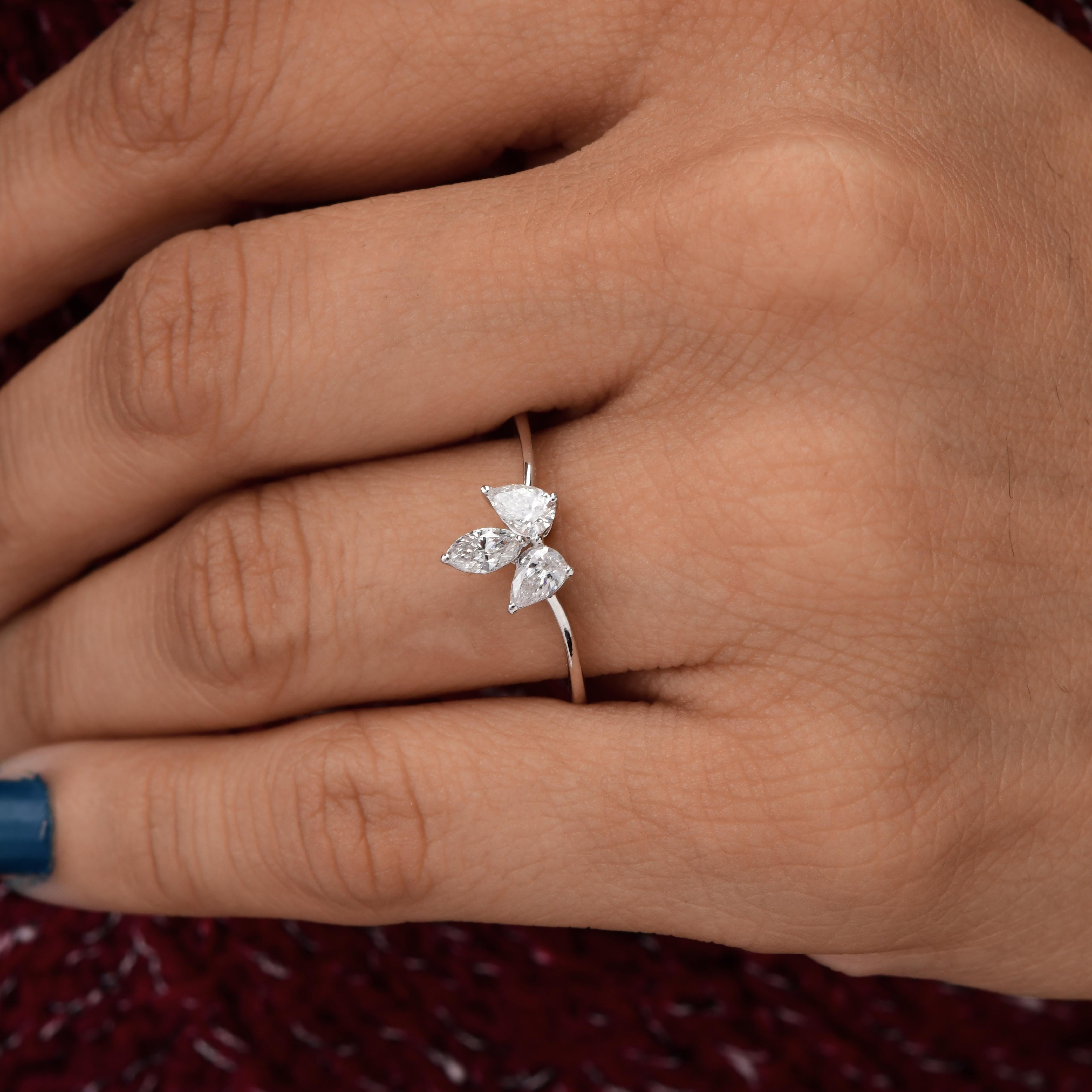 in vendita:  Anello a forma di foglia con tre pietre di diamante taglio marquise SI/H Oro bianco massiccio 18k 2