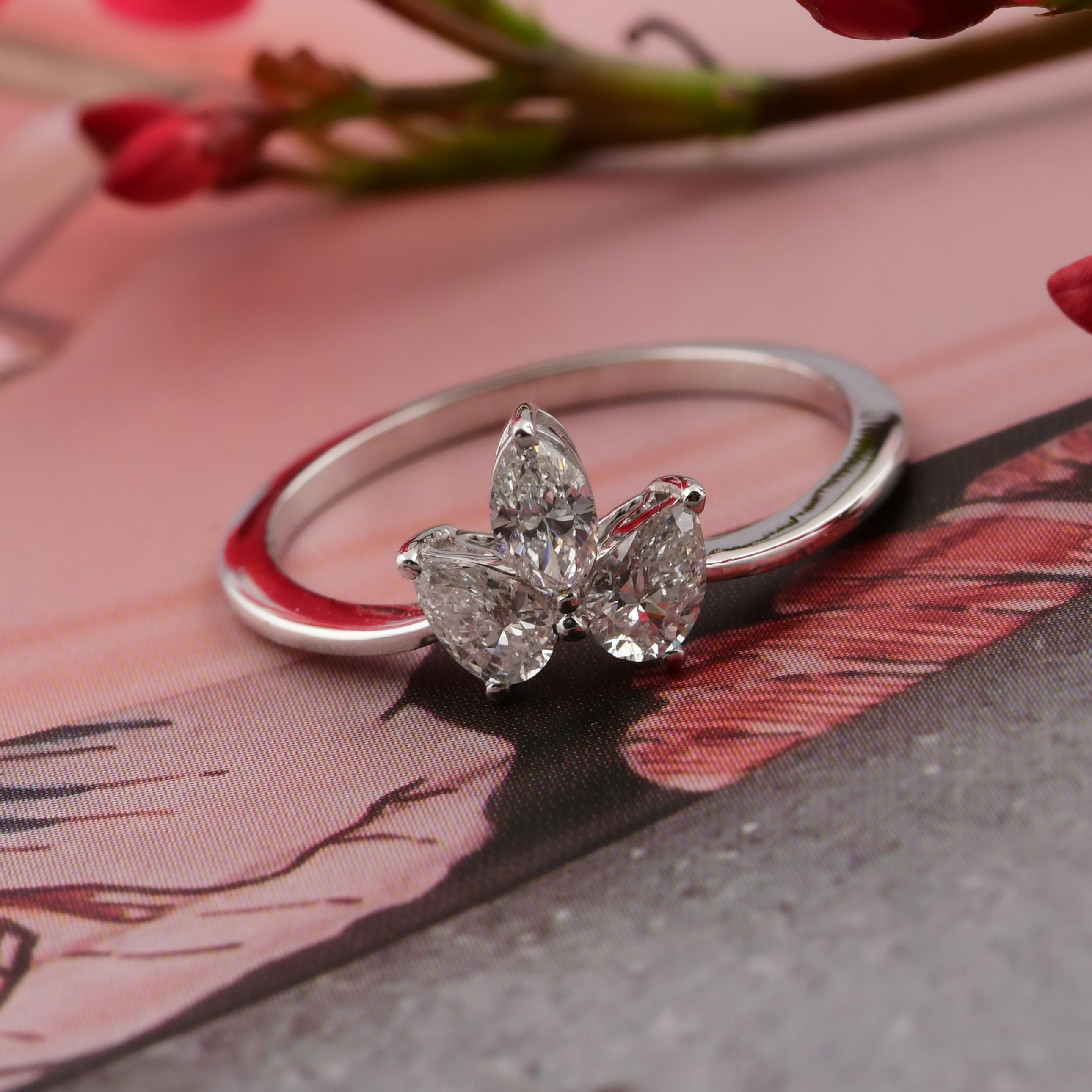 in vendita:  Anello a forma di foglia con tre pietre di diamante taglio marquise SI/H Oro bianco massiccio 18k 3