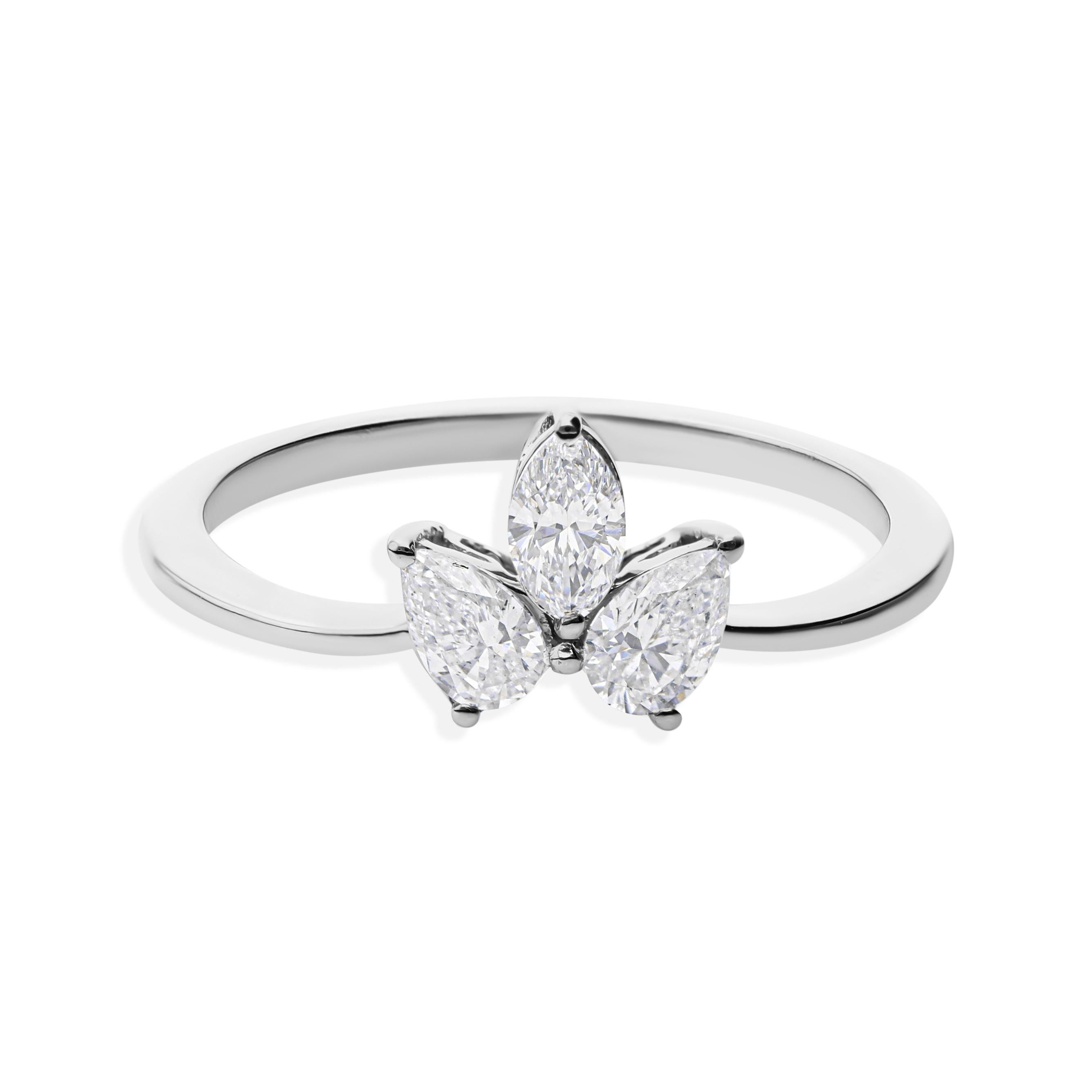 in vendita:  Anello a forma di foglia con tre pietre di diamante taglio marquise SI/H Oro bianco massiccio 18k 4