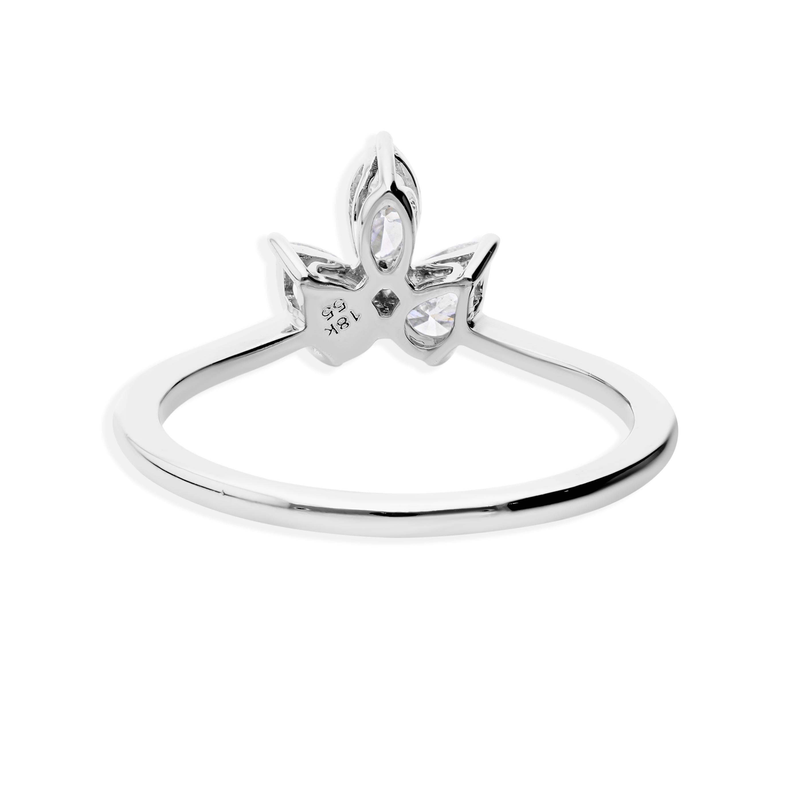 in vendita:  Anello a forma di foglia con tre pietre di diamante taglio marquise SI/H Oro bianco massiccio 18k 6