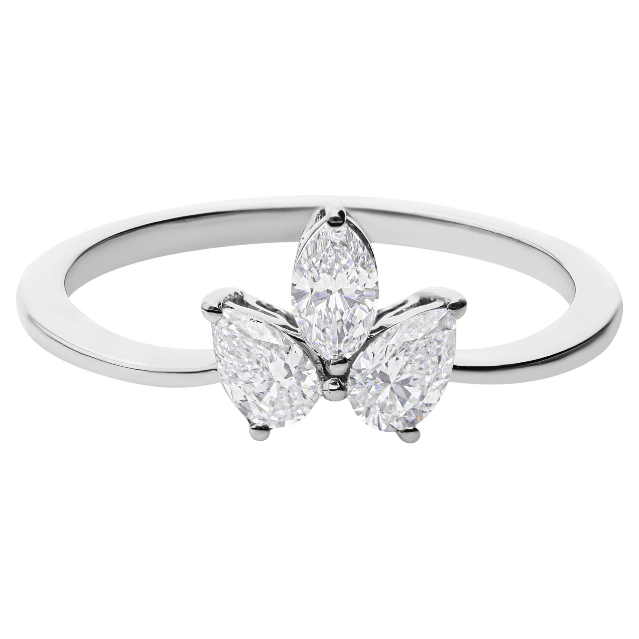 in vendita:  Anello a forma di foglia con tre pietre di diamante taglio marquise SI/H Oro bianco massiccio 18k