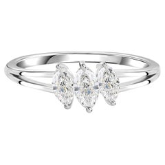 Bague de déclaration en or blanc 18K à trois pierres et diamant marquise Bijoux fins