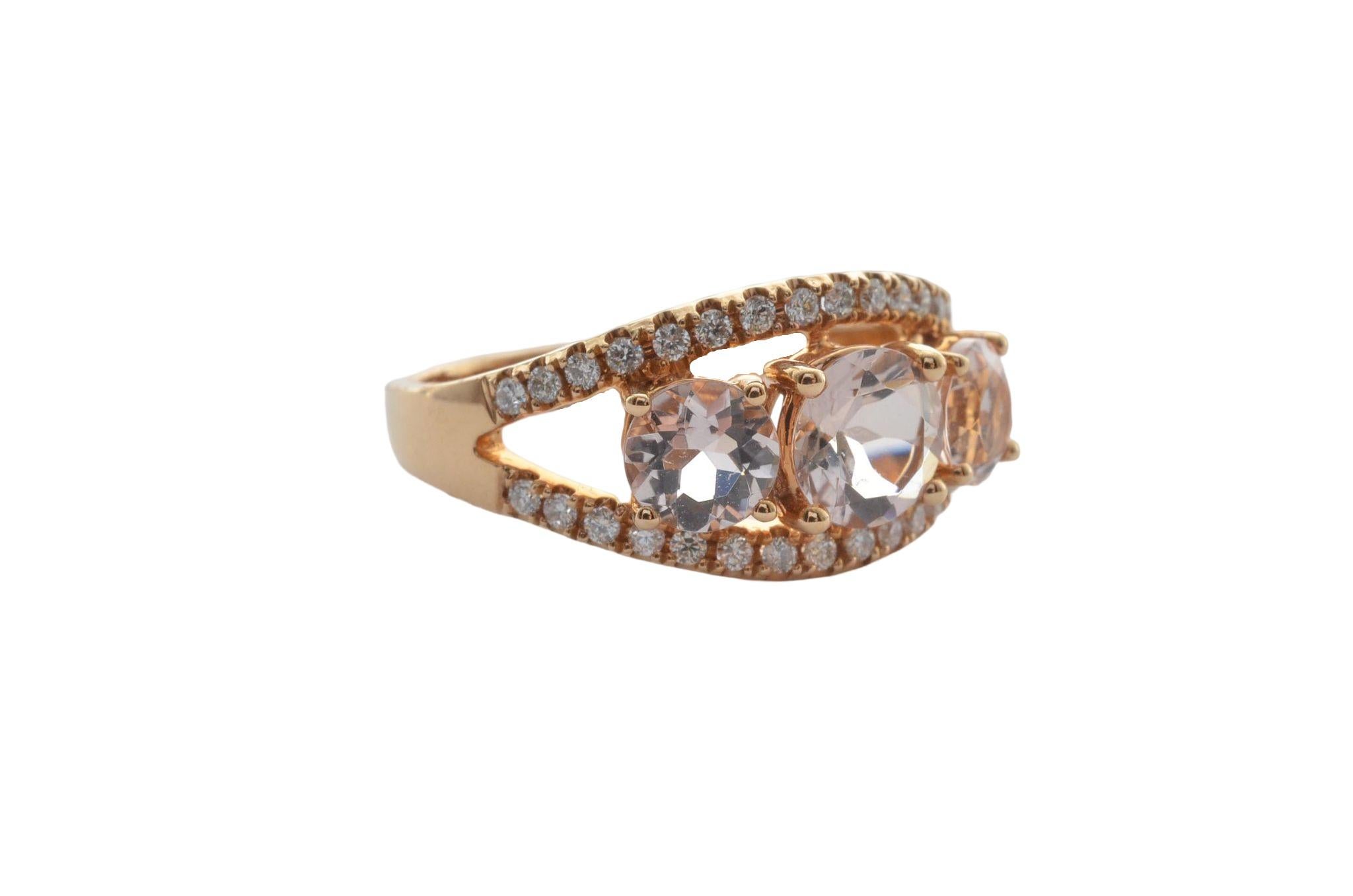 This collection features an array of magnificent morganites! Accented with Diamonds these rings are made in rose gold and present a classic yet elegant look. 

Classic morganite ring in 18K Rose gold with Diamond. 

Morganite: 0.652 carat, 6.00mm