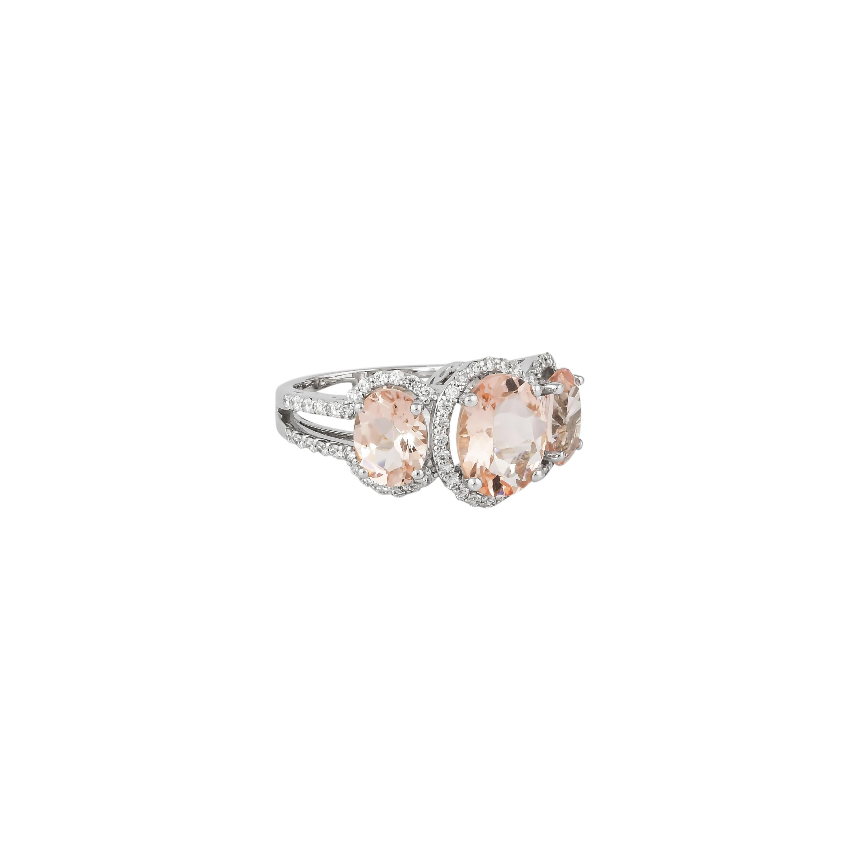This collection features an array of magnificent morganites! Accented with Diamonds these rings are made in rose gold and present a classic yet elegant look. 

Classic morganite ring in 18K Rose gold with Diamond. 

Morganite: 2.10 carat, 10X8mm