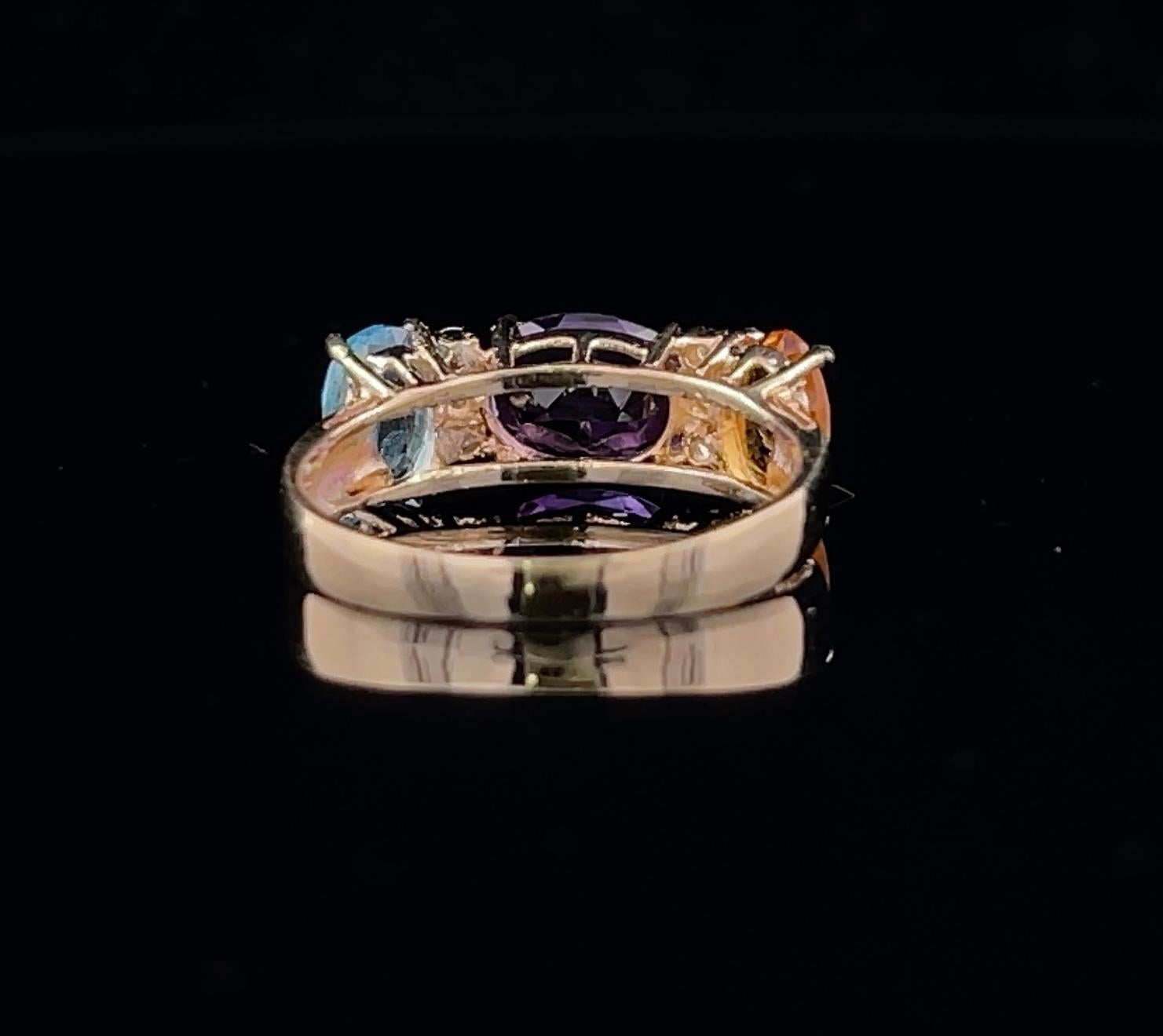 Women's Three Stone Multi Colored Ring  For Sale