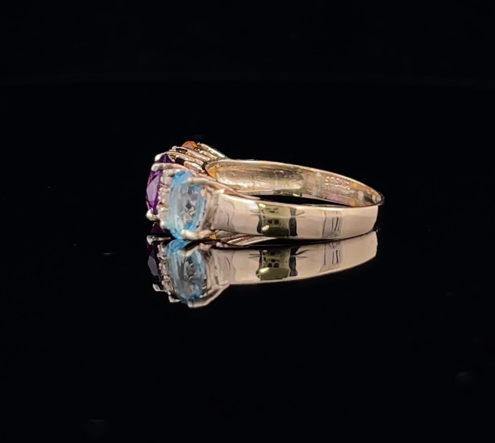 Three Stone Multi Colored Ring  For Sale 1