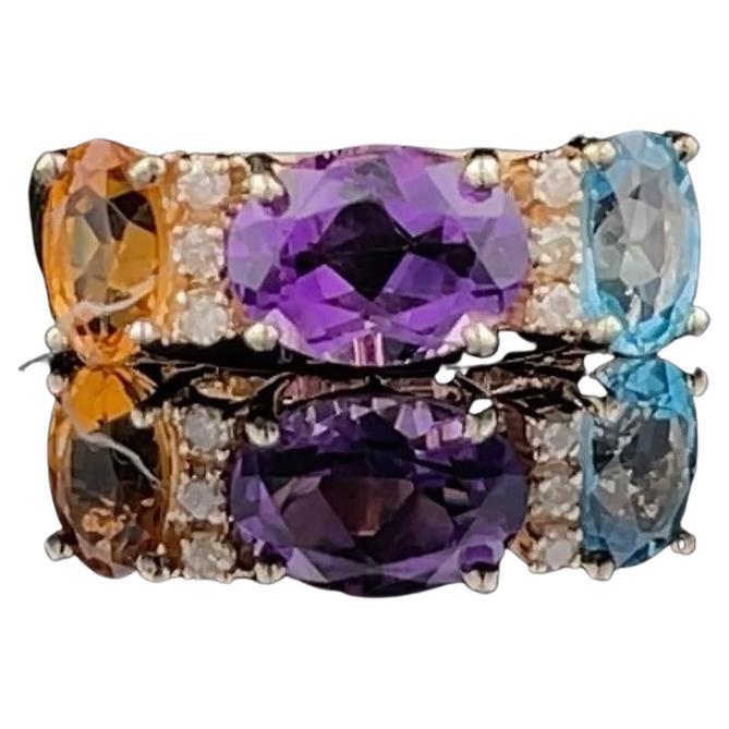 Three Stone Multi Colored Ring  For Sale