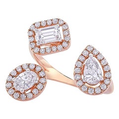 Three-Stone Multi Fancy Shape Diamond Ring 1.09 Carat in 18 Karat Rose Gold
