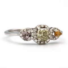 Three-Stone Multicolored 18 Karat White Gold Ring