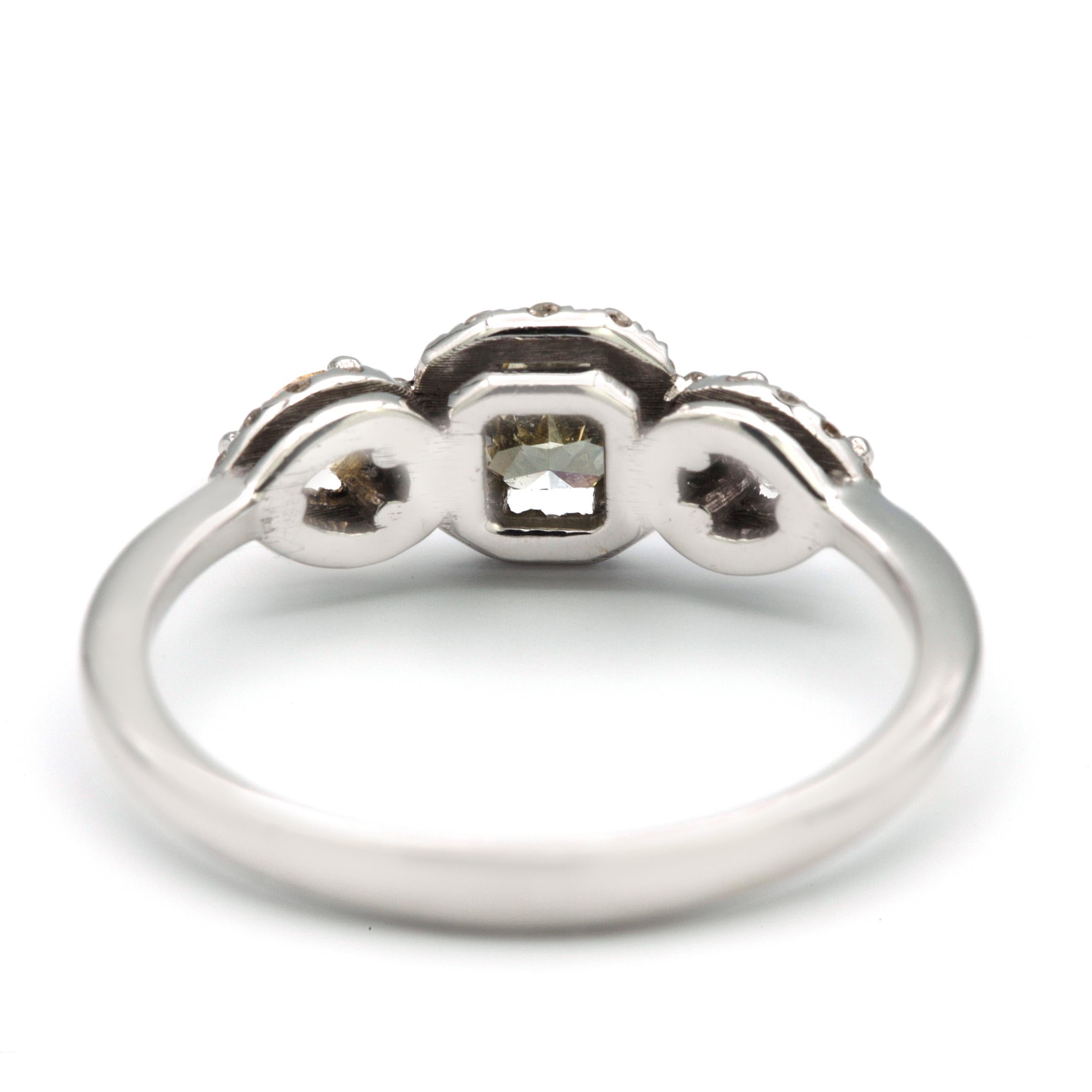 Women's or Men's Three-Stone Multicolored 18 Karat White Gold Ring For Sale