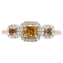 Three-Stone Multicolored 18 Karat White Gold Ring