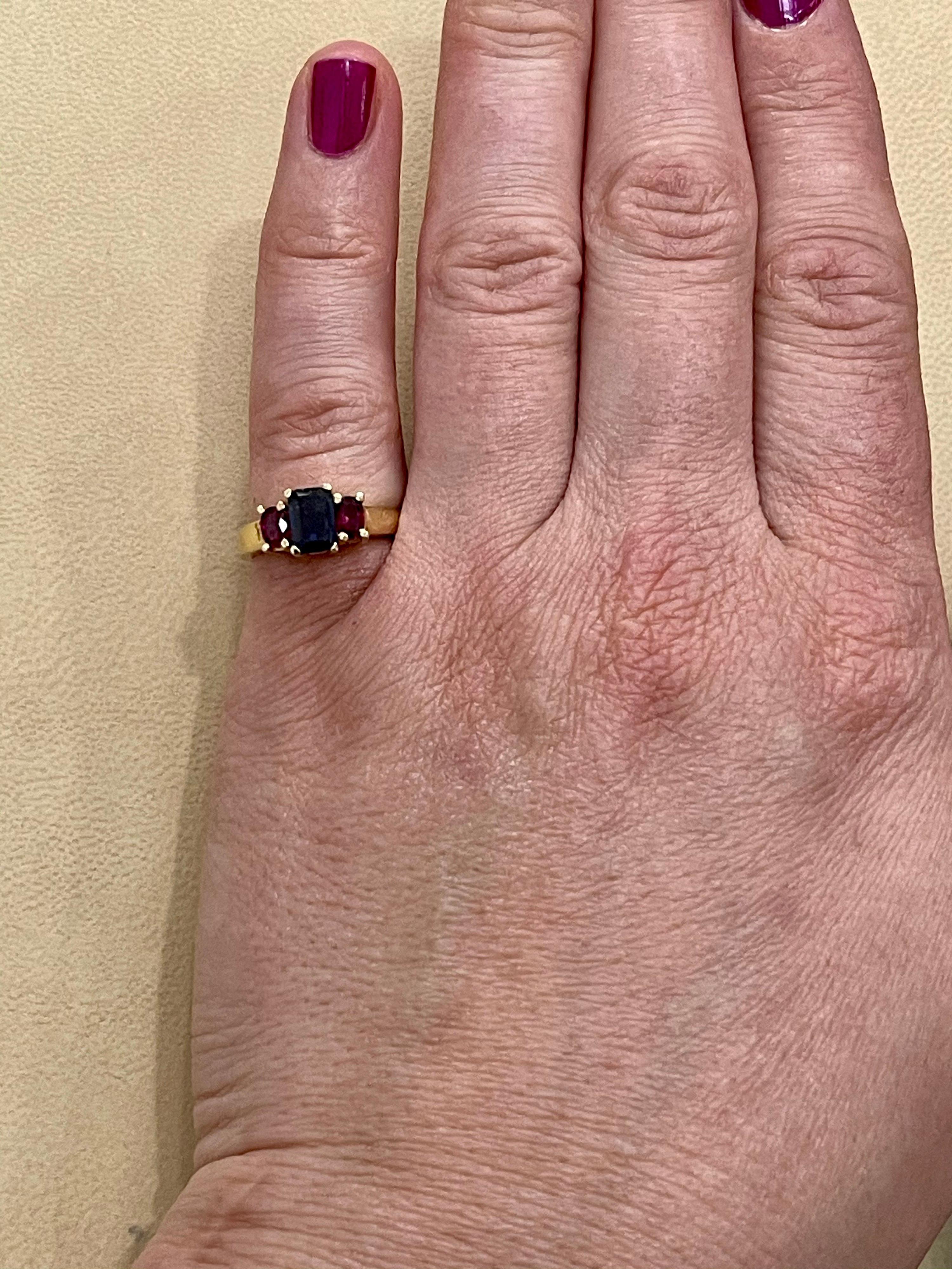 Three-Stone Natural Blue Sapphire and Ruby Engagement Ring in 14 Karat Gold 5