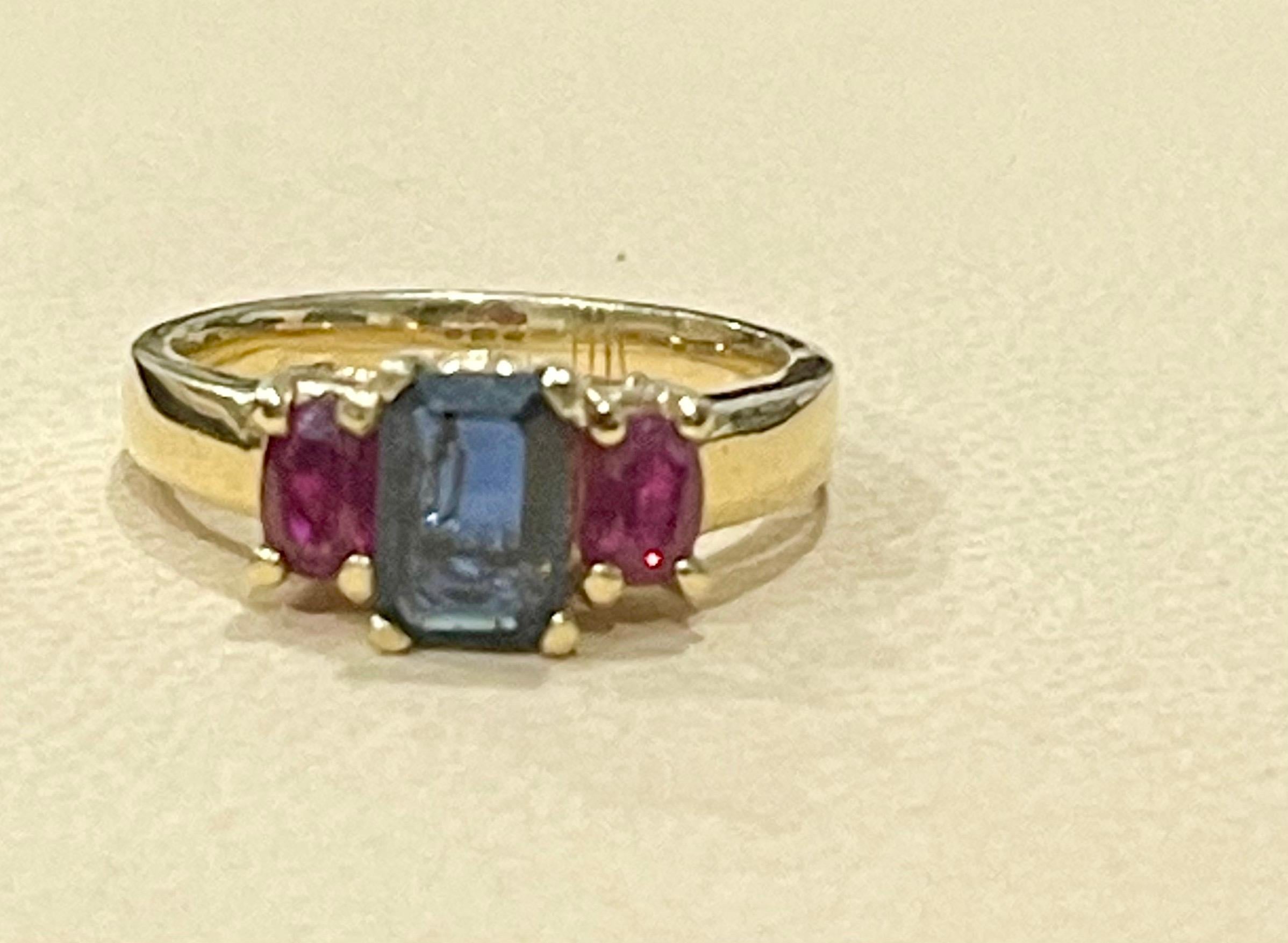 Three-Stone Natural Blue Sapphire and Ruby Engagement Ring in 14 Karat Gold 2