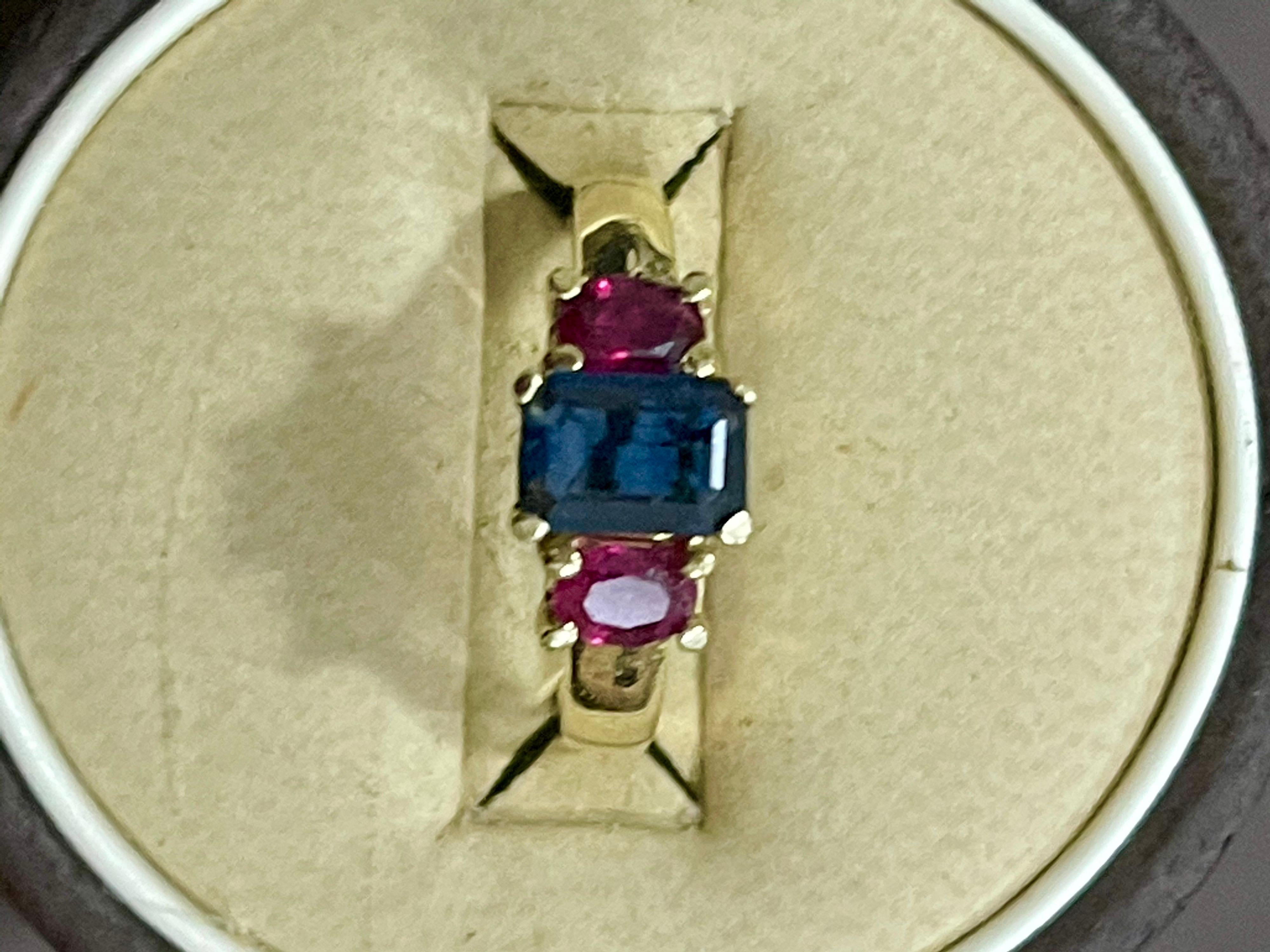 Three-Stone Natural Blue Sapphire and Ruby Engagement Ring in 14 Karat Gold 3