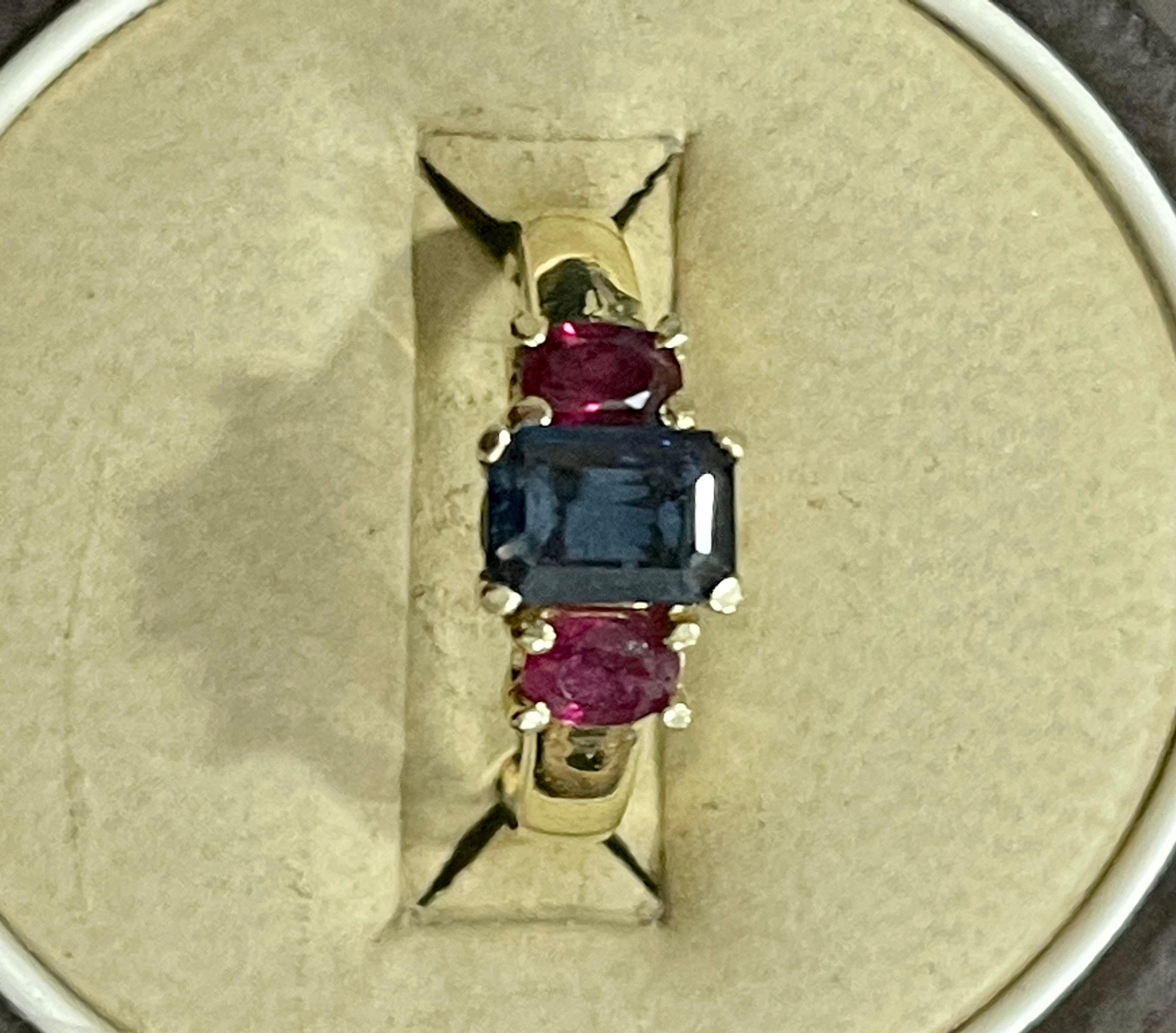 Three-Stone Natural Blue Sapphire and Ruby Engagement Ring in 14 Karat Gold 4