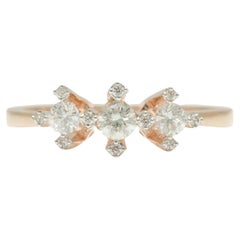 Alliance à trois pierres en diamant naturel en or massif 14K (certifié)