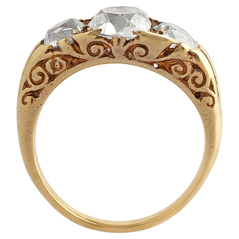 Three Stone Old CushionCut Diamond Ring For Sale at 1stDibs