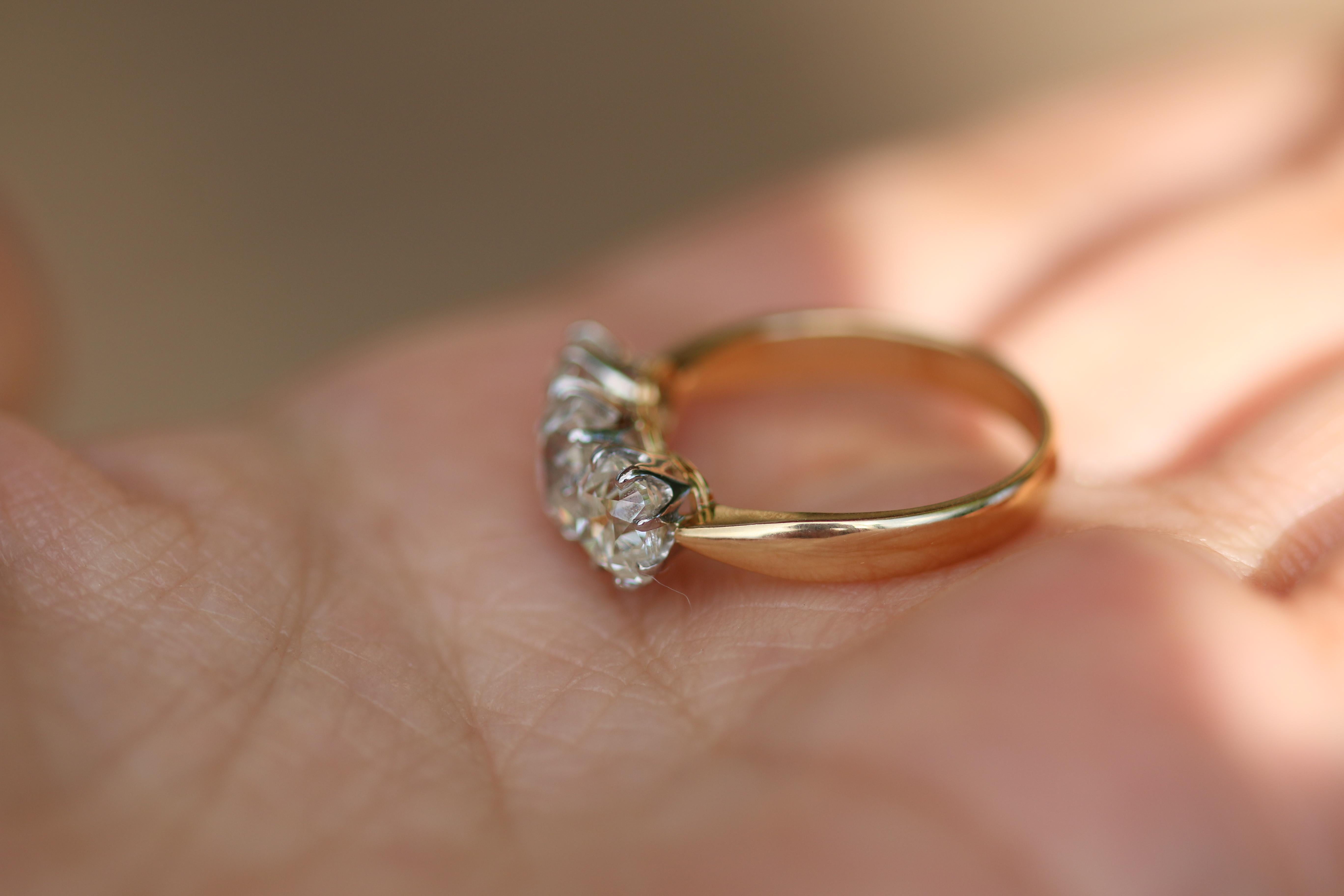 Women's or Men's Three-Stone Old Diamond Engagement Ring