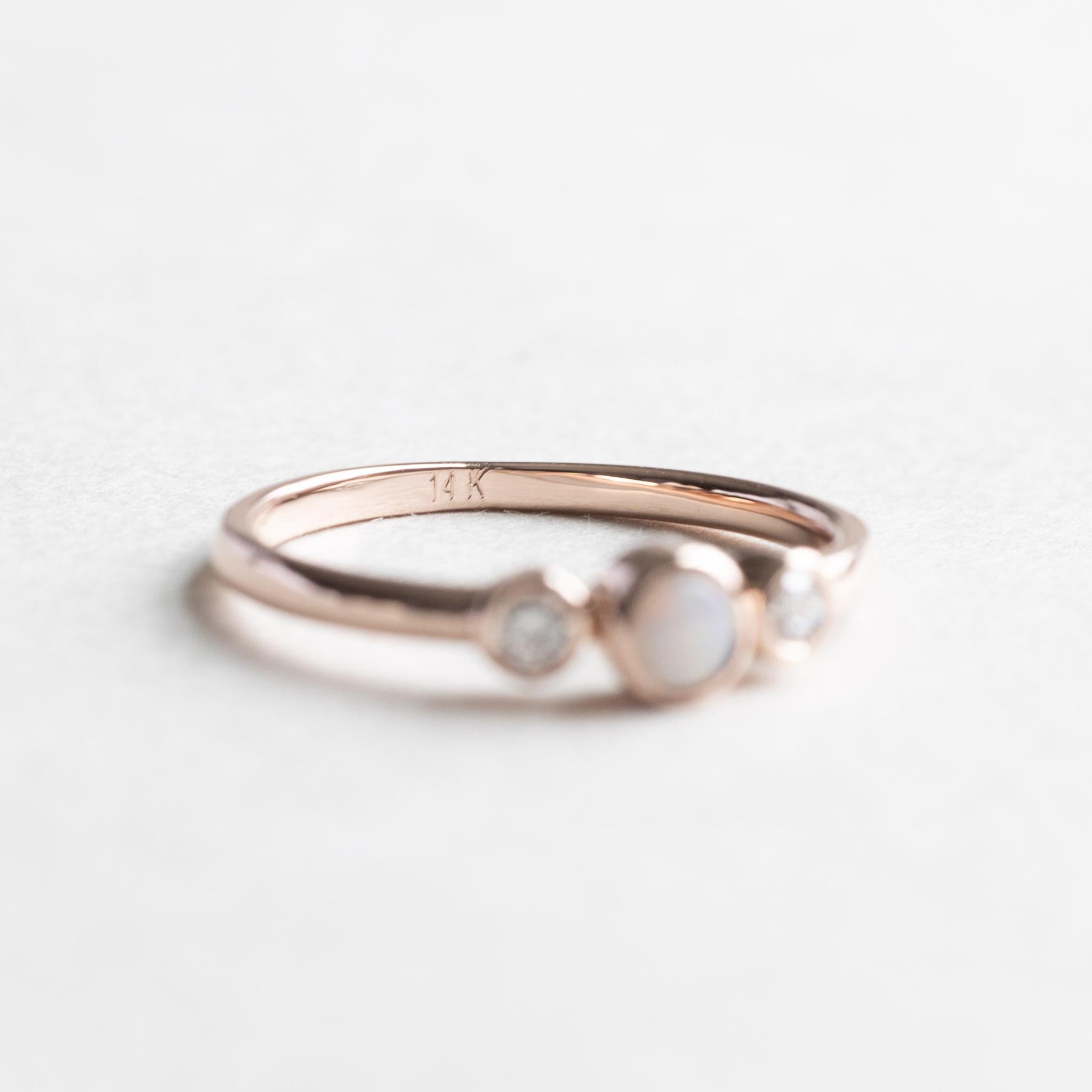 Contemporary Three Stone Opal Diamond Ring