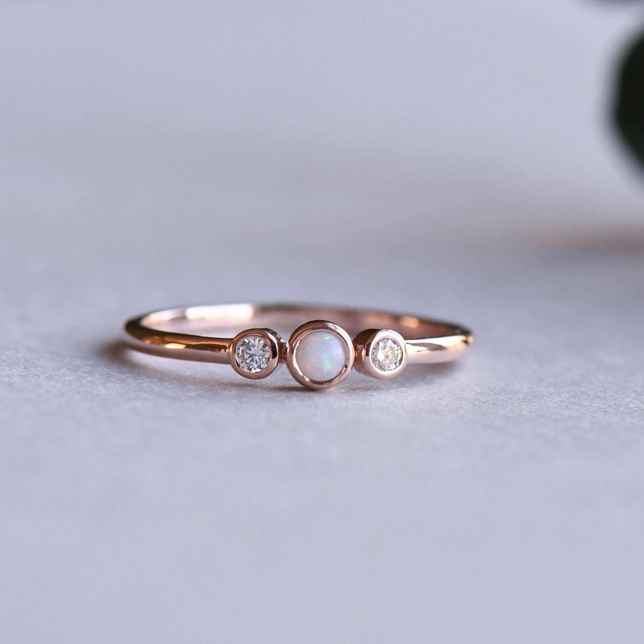 Women's Three Stone Opal Diamond Ring