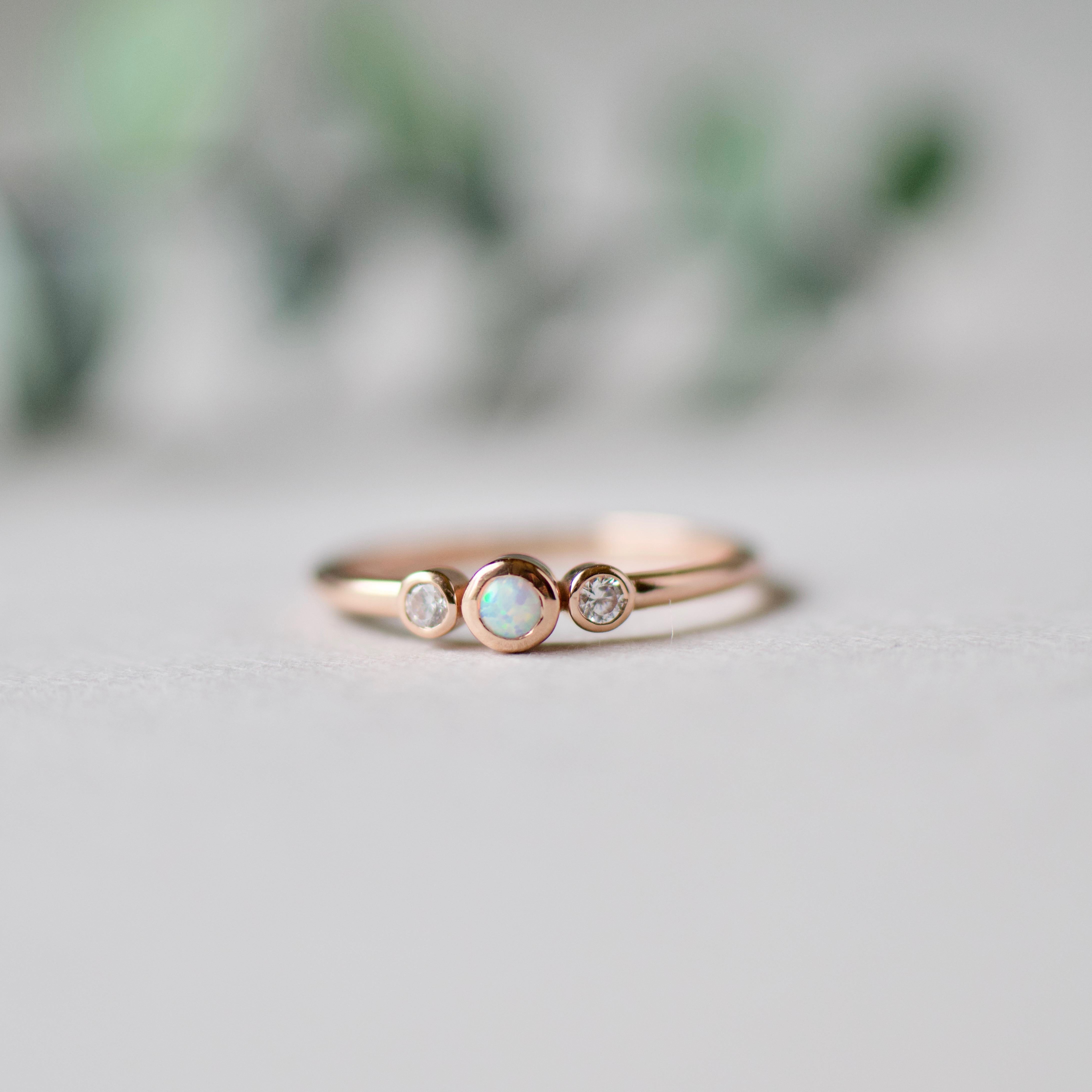 Three Stone Opal Diamond Ring 2