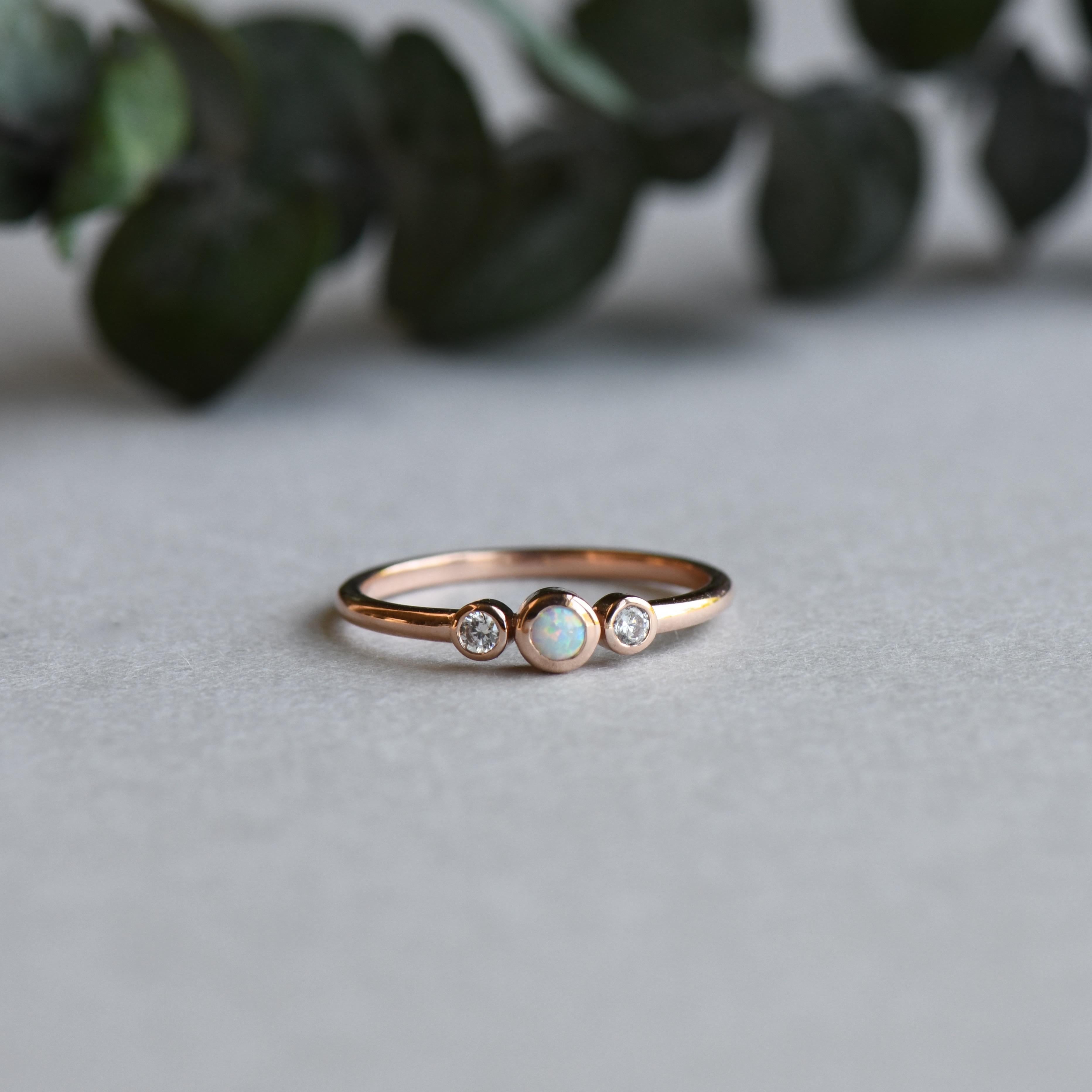 Women's Three Stone Opal Diamond Ring For Sale