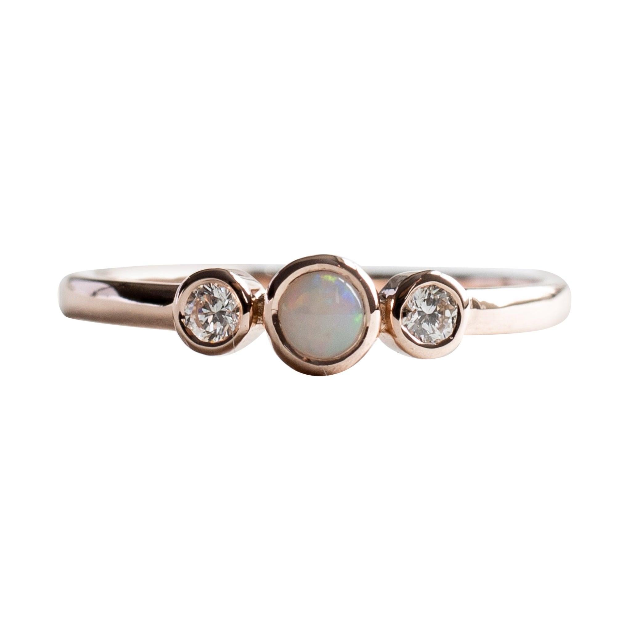 Three Stone Opal Diamond Ring For Sale