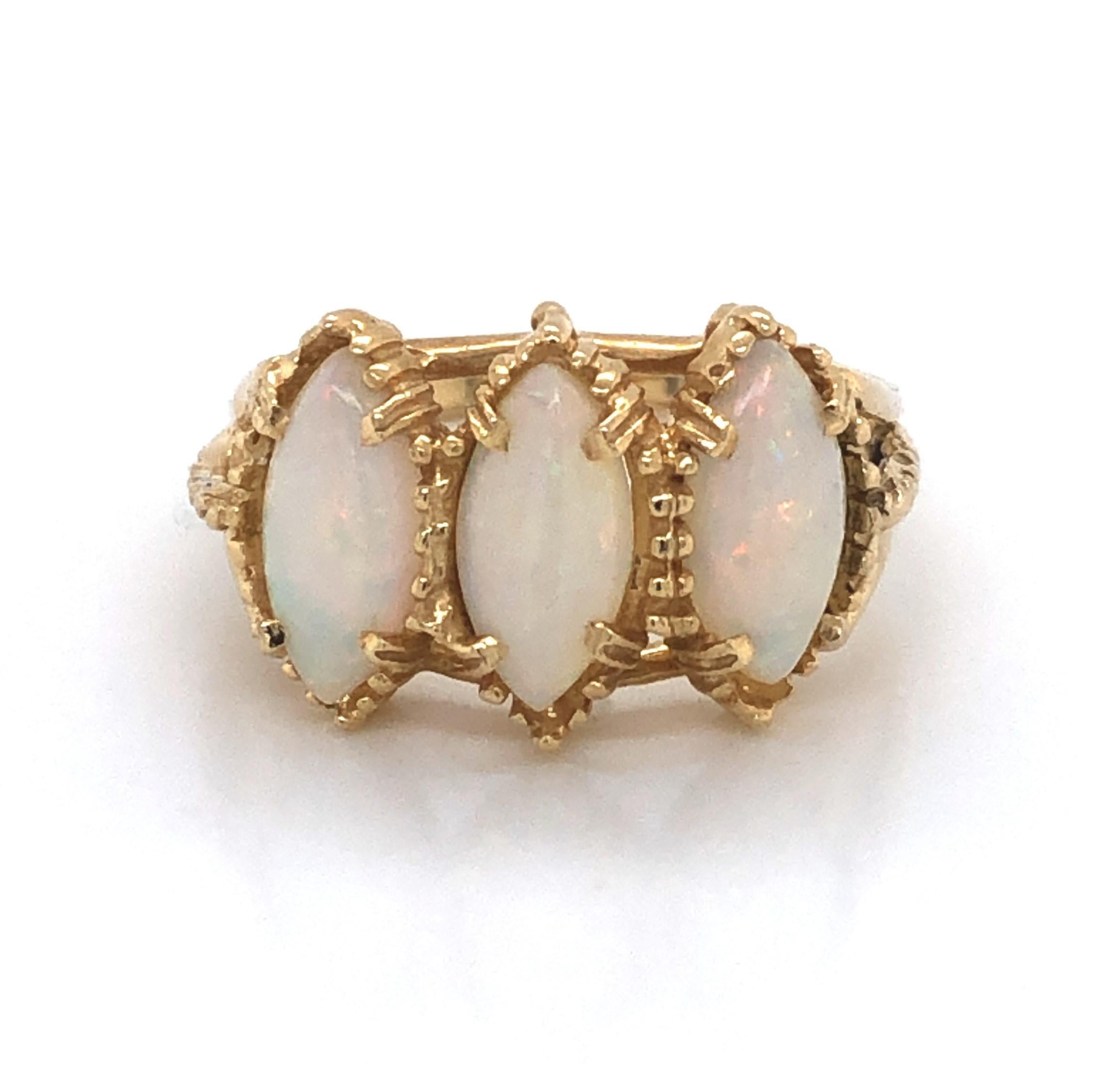 Women's Three-Stone Opal Marquise Yellow Gold Ring