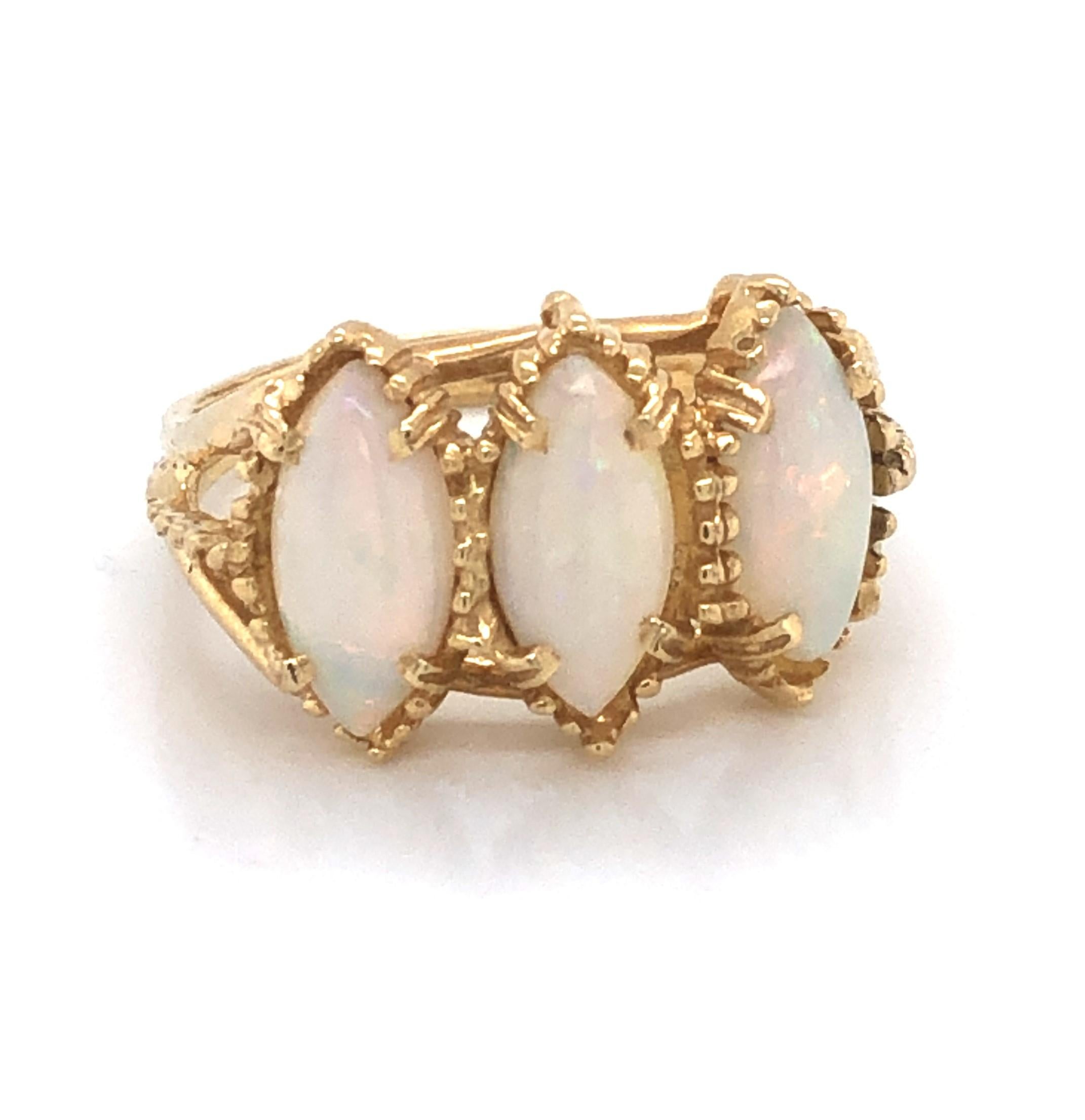 Three-Stone Opal Marquise Yellow Gold Ring 1