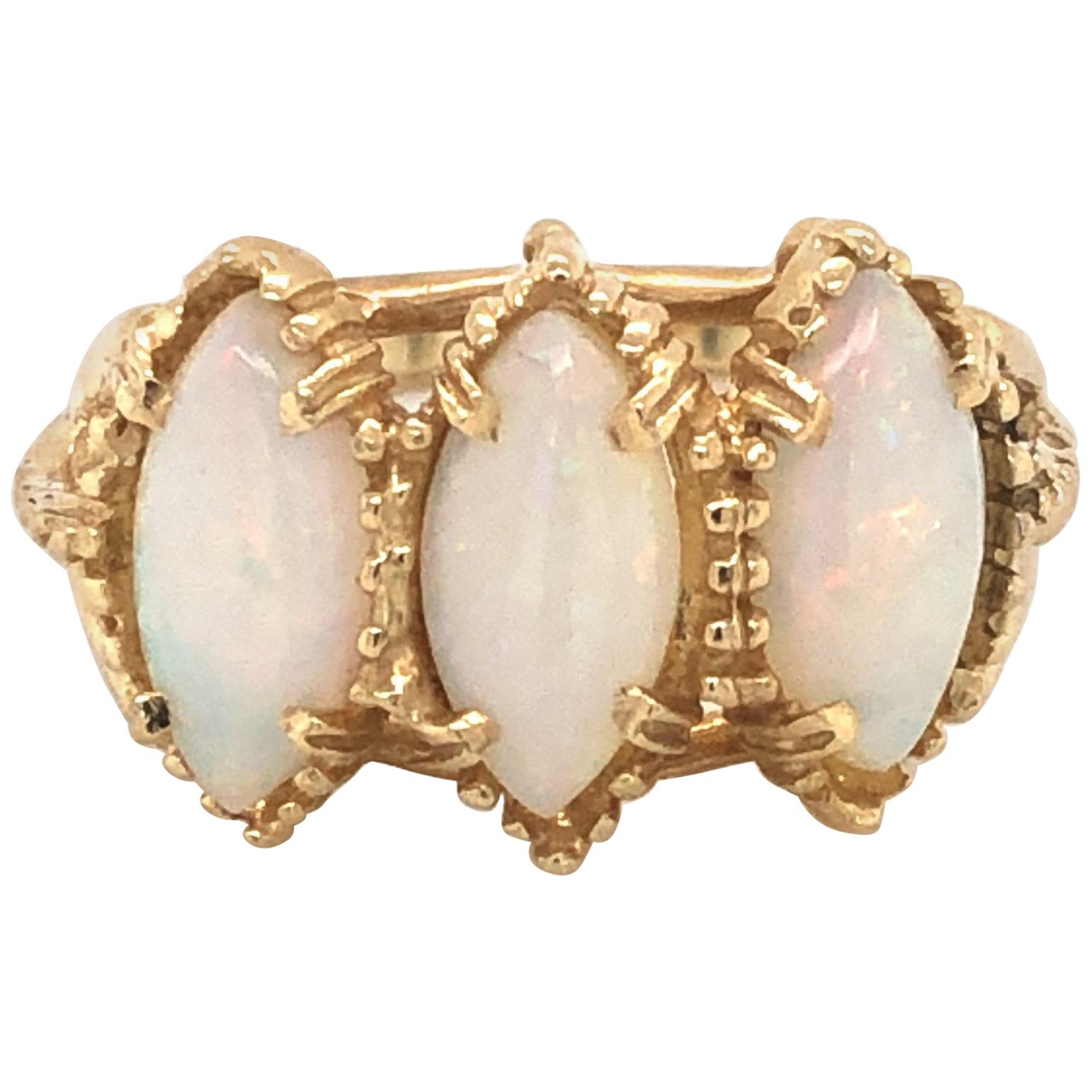 Three-Stone Opal Marquise Yellow Gold Ring