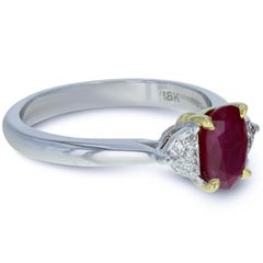 Three-Stone Oval Burma Ruby Diamond Ring 1.36 Carat 18 Karat White Gold