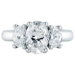 Three-Stone Oval Cut Diamond Engagement Ring in Platinum 2.00 Carat GIA