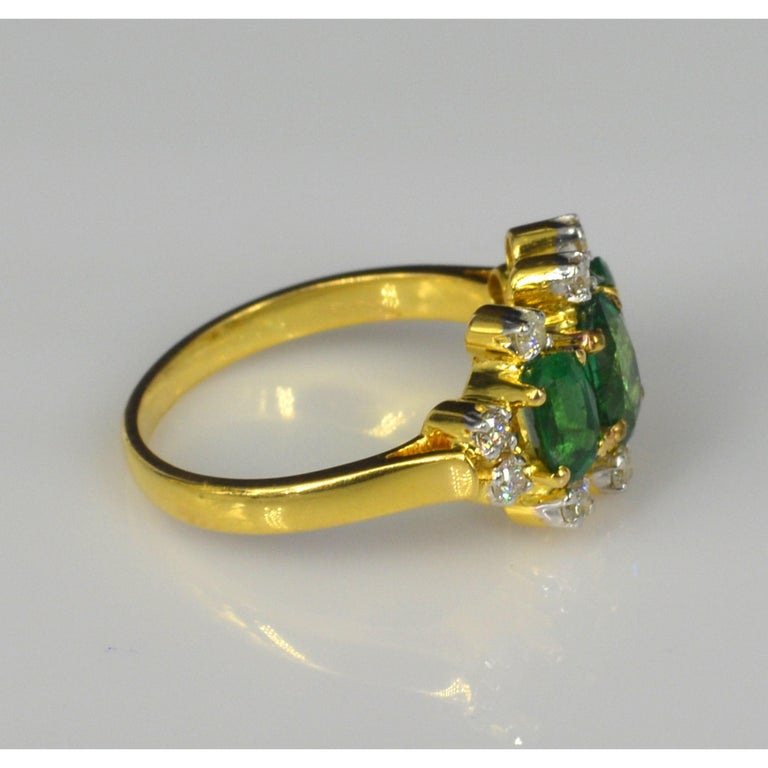 Customizable Three stone Oval Cut Emerald Engagement Ring, Emerald