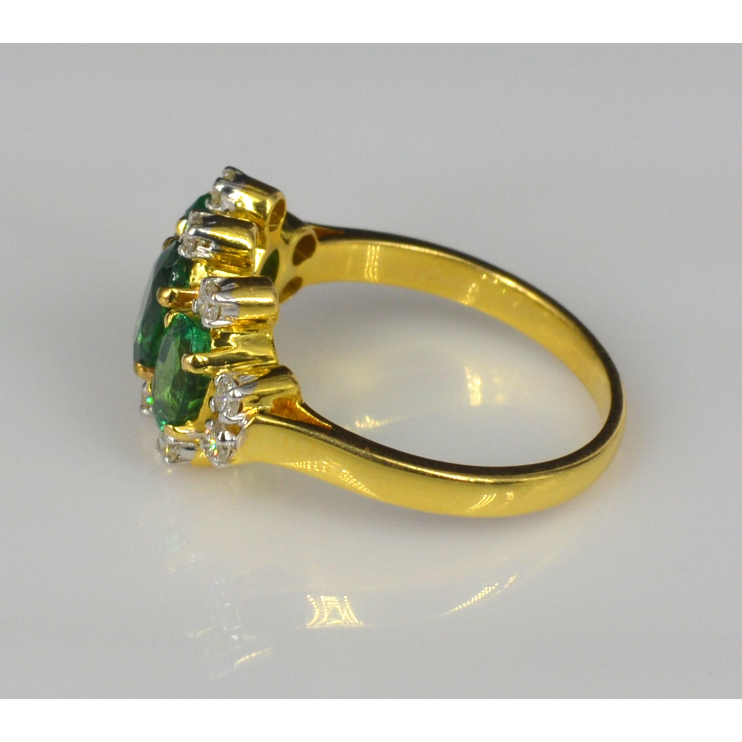 For Sale:  Three stone Oval Cut Emerald Engagement Ring, Emerald Statement Ring 3