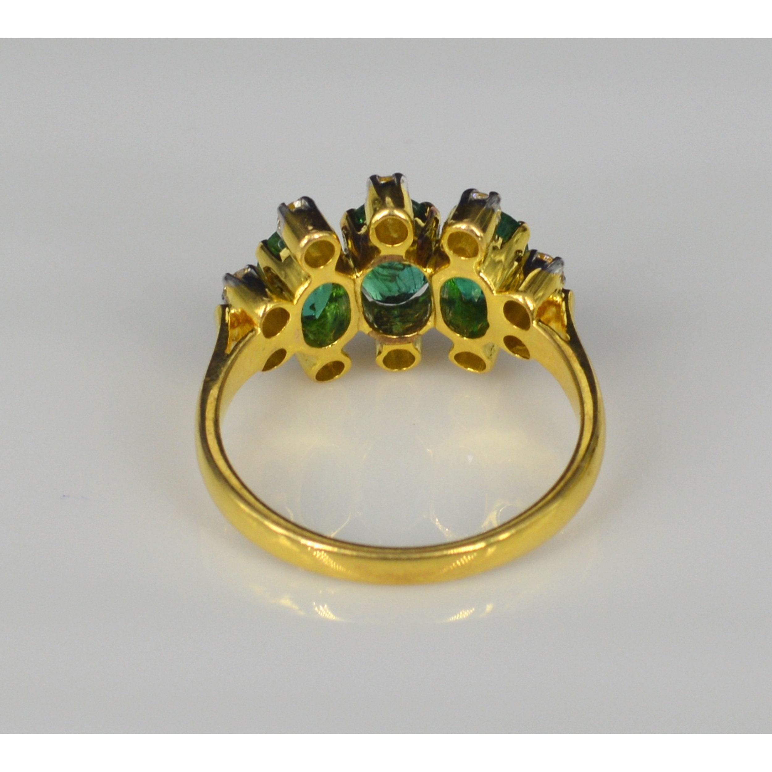 For Sale:  Three stone Oval Cut Emerald Engagement Ring, Emerald Statement Ring 4