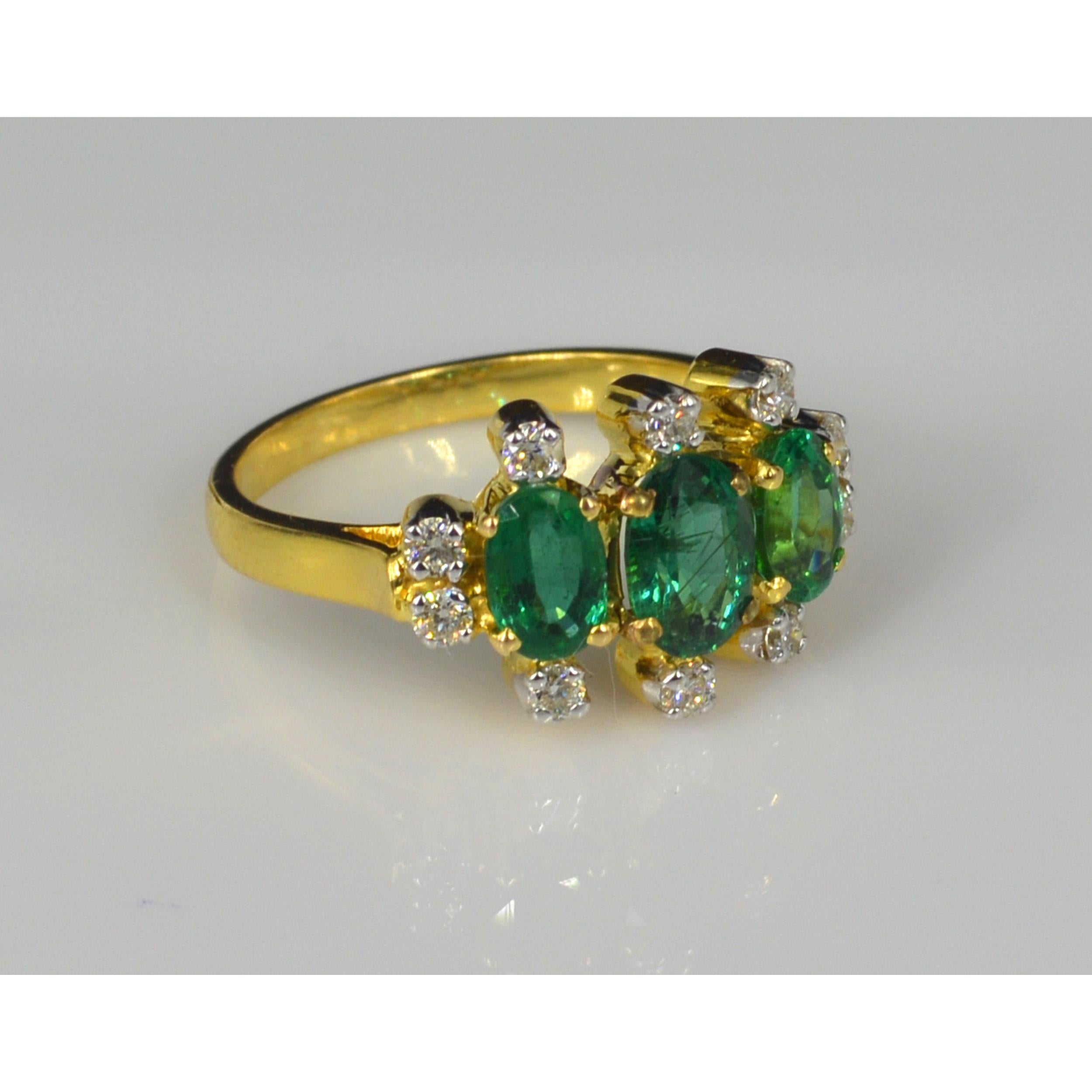 For Sale:  Three stone Oval Cut Emerald Engagement Ring, Emerald Statement Ring 6