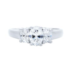 Three Stone Oval Diamond Engagement Ring 14k White Gold 1.10cttw