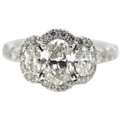Three Stone Oval Diamond Engagement Ring White Gold 