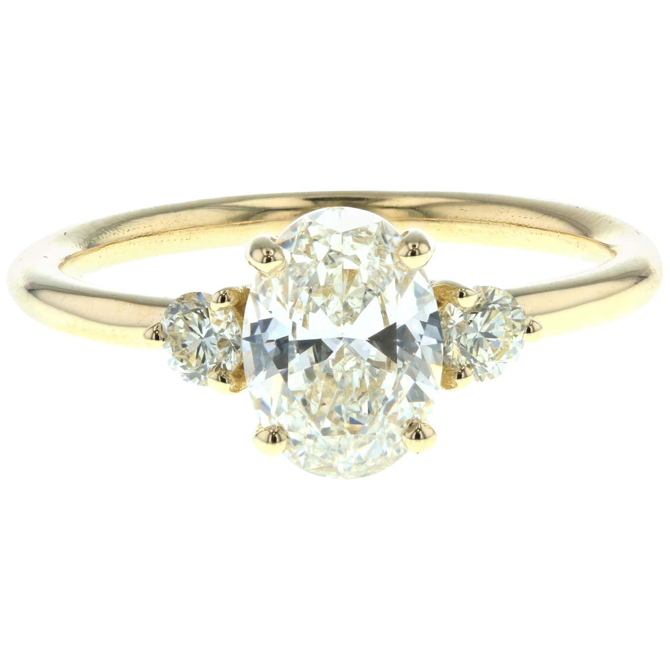 Three-Stone Oval Diamond Engagement Ring with Round Side Diamonds 'GIA ...