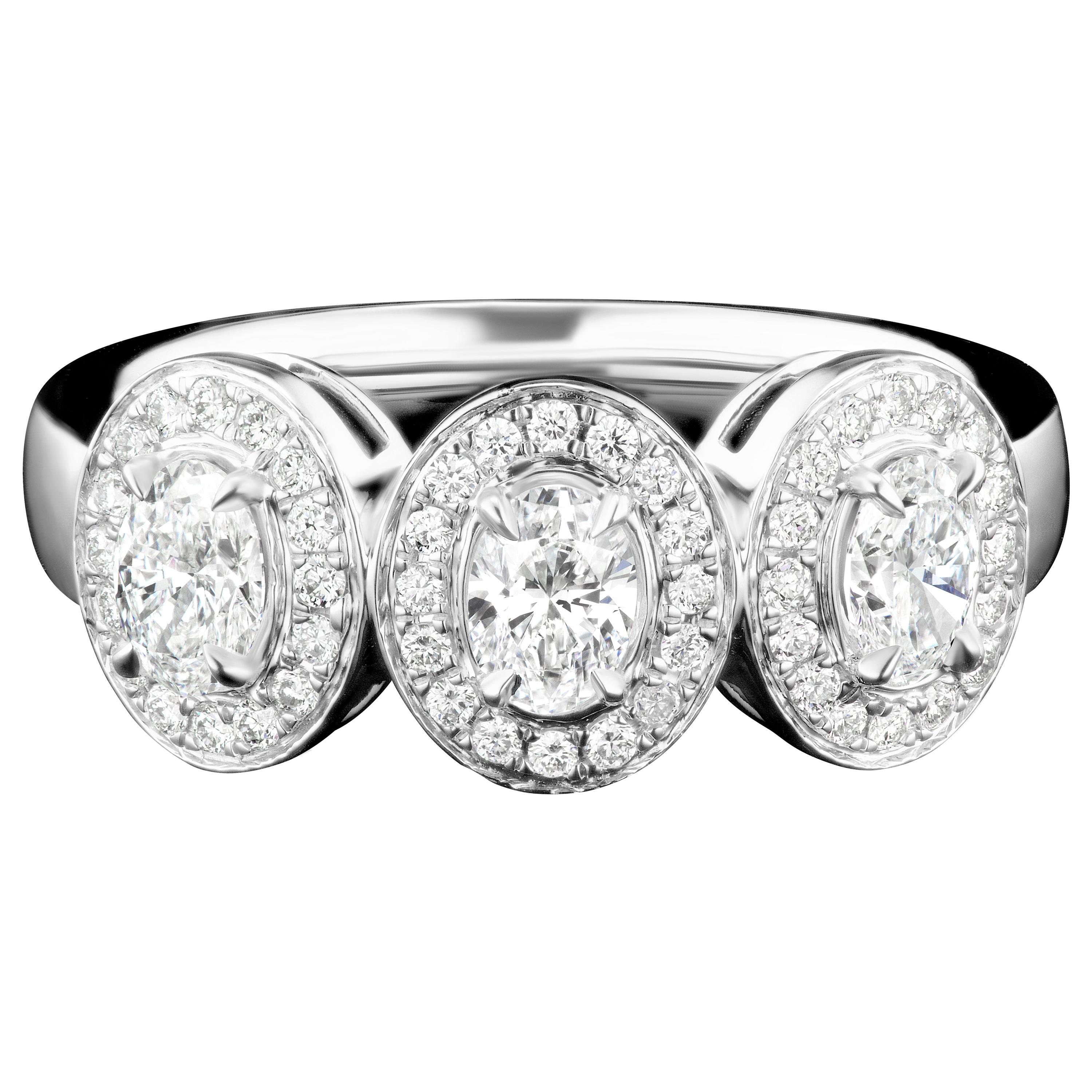 Three-Stone Oval Diamond Wedding Band in 18 Karat White Gold For Sale