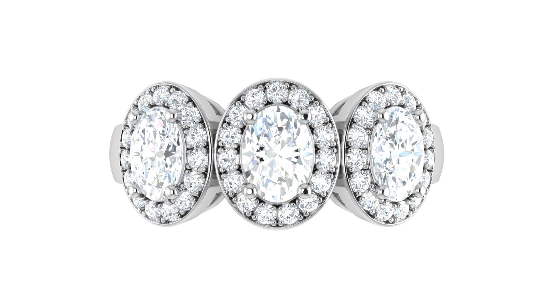 Three-Stone Oval Diamond Wedding Band in 18 Karat White Gold For Sale 5